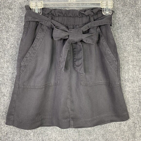 L.O.G.G. H&M Elastic Waist Mini Skirt Women 2 Faded Black With Tie - Picture 1 of 10
